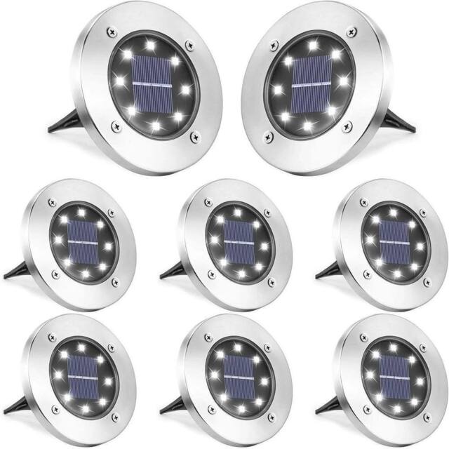 NESTLUNE 8Pack Solar Power LED Decking Lights Ground Floor Outdoo Path Lamp in Silver - Size: 40 cm diameter x 25 cm high - image 1