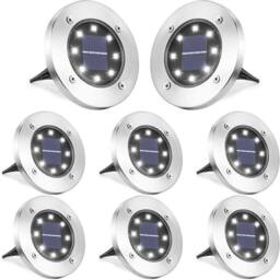 NESTLUNE 8Pack Solar Power LED Decking Lights Ground Floor Outdoo Path Lamp in Silver - Size: 40 cm diameter x 25 cm high - thumbnail 1