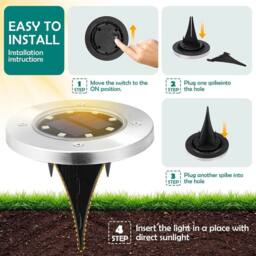 NESTLUNE 8Pack Solar Power LED Decking Lights Ground Floor Outdoo Path Lamp in Silver - Size: 40 cm diameter x 25 cm high - thumbnail 5