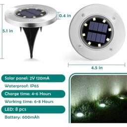 NESTLUNE 8Pack Solar Power LED Decking Lights Ground Floor Outdoo Path Lamp in Silver - Size: 40 cm diameter x 25 cm high - thumbnail 4