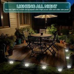 NESTLUNE 8Pack Solar Power LED Decking Lights Ground Floor Outdoo Path Lamp in Silver - Size: 40 cm diameter x 25 cm high - thumbnail 7
