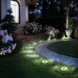 NESTLUNE 8Pack Solar Power LED Decking Lights Ground Floor Outdoo Path Lamp in Silver - Size: 40 cm diameter x 25 cm high - thumbnail 6