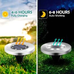 NESTLUNE 8Pack Solar Power LED Decking Lights Ground Floor Outdoo Path Lamp in Silver - Size: 40 cm diameter x 25 cm high - thumbnail 3