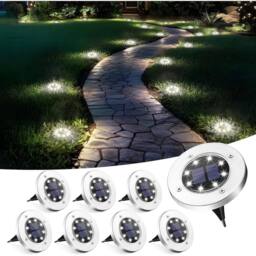 NESTLUNE 8Pack Solar Power LED Decking Lights Ground Floor Outdoo Path Lamp in Silver - Size: 40 cm diameter x 25 cm high - thumbnail 2