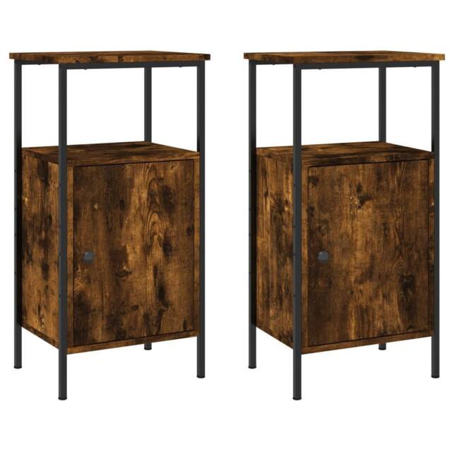 Berkfield Home Bedside Cabinets 2 pcs Smoked Oak 41x31x80 cm Engineered Wood in Brown - Size: 41 x 31 x 80 cm
