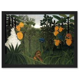 Artery8 Painting Henri Rousseau The Repast Of The Lion Artwork Framed Wall Art Print A4 in Black - thumbnail 1