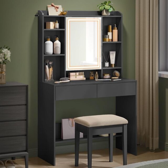 VASAGLE LED Vanity Desk 3 Light Modes Adjustable Brightness Mirror in Black - image 1