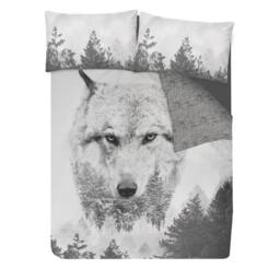 Smart Living Printed Reversible Polycotton Wolf Duvet Cover With Pillowcases in Grey - Size: King - thumbnail 3