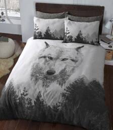 Smart Living Printed Reversible Polycotton Wolf Duvet Cover With Pillowcases in Grey - Size: King - thumbnail 1