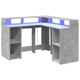 Berkfield Home Soft Desk with LED Lights Concrete Grey 130x130x91 cm Engineered Wood - Size: 130 x 130 x 91 cm - thumbnail 1