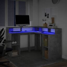 Berkfield Home Soft Desk with LED Lights Concrete Grey 130x130x91 cm Engineered Wood - Size: 130 x 130 x 91 cm - thumbnail 5
