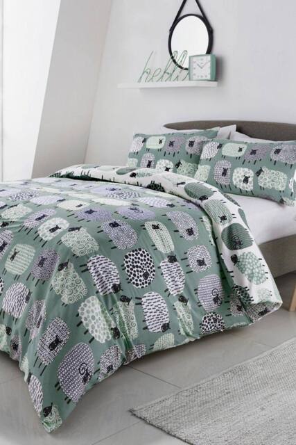 Fusion 'Dotty Sheep' Fun Reversible Duvet Cover Set in Duck Egg Blue - Size: Super King - image 1