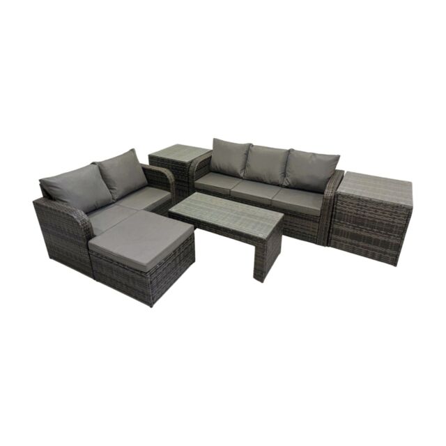 Fimous 3 Seater Sofa Love Sofa Coffee Table with Big Footstool 2 Side Tables in Dark Grey - image 1