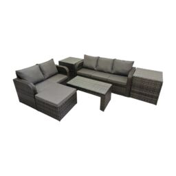 Fimous 3 Seater Sofa Love Sofa Coffee Table with Big Footstool 2 Side Tables in Dark Grey - thumbnail 1