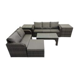 Fimous 3 Seater Sofa Love Sofa Coffee Table with Big Footstool 2 Side Tables in Dark Grey - thumbnail 2
