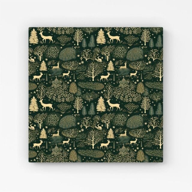 Warren Reed - Designer Green Christmas Woodlands Canvas - Size: w40 inch x h40 inch - image 1