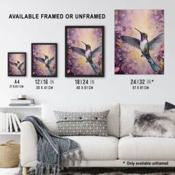 Artery8 Hummingbird In An Abstract Lavender Flower Field Bright Oil Painting Large Wall Unframed Art Poster Print Thick Paper 18X24 Inch - thumbnail 3