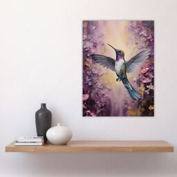 Artery8 Hummingbird In An Abstract Lavender Flower Field Bright Oil Painting Large Wall Unframed Art Poster Print Thick Paper 18X24 Inch - thumbnail 4