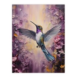 Artery8 Hummingbird In An Abstract Lavender Flower Field Bright Oil Painting Large Wall Unframed Art Poster Print Thick Paper 18X24 Inch - thumbnail 1