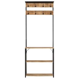 Berkfield Home Coat Rack with Shoe Storage 68x30x182 cm Solid Rough Mango Wood in Brown - Size: 68 x 30 x 182 cm - thumbnail 2
