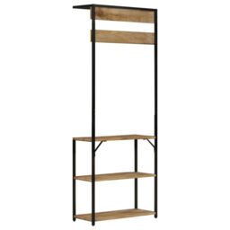 Berkfield Home Coat Rack with Shoe Storage 68x30x182 cm Solid Rough Mango Wood in Brown - Size: 68 x 30 x 182 cm - thumbnail 4