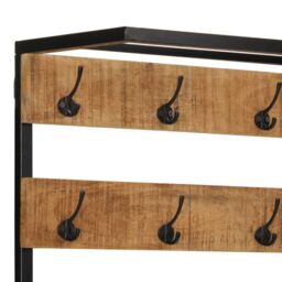 Berkfield Home Coat Rack with Shoe Storage 68x30x182 cm Solid Rough Mango Wood in Brown - Size: 68 x 30 x 182 cm - thumbnail 5
