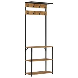 Berkfield Home Coat Rack with Shoe Storage 68x30x182 cm Solid Rough Mango Wood in Brown - Size: 68 x 30 x 182 cm - thumbnail 1