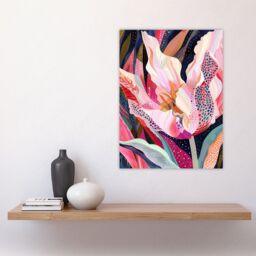 "Artery8 Dutch Tulip Mania Colourful Flower Folk Patterns Wall Art Print in Pink - Size: W12"" x H16""" - thumbnail 4