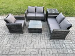 Fimous Outdoor Rattan Garden Furniture Set Conservatory Patio Sofa Coffee Table Set with Chair Side Table Dark Grey Mixed - thumbnail 1