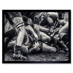 "Artery8 Sport Rugby Football Close Up Scrum Players Ball Game Framed Art Print in Grey - Size: W12"" x H16""" - thumbnail 1