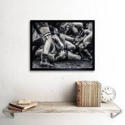 "Artery8 Sport Rugby Football Close Up Scrum Players Ball Game Framed Art Print in Grey - Size: W12"" x H16""" - thumbnail 2