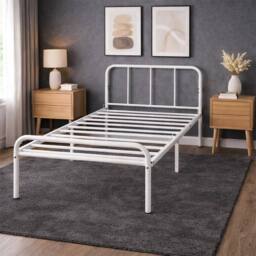 House of Home Single Bed Frame Metal Rounded Headboard Easy Assembly Under Bed Base Storage Space in White - thumbnail 5