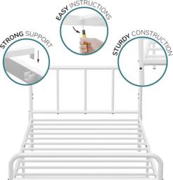 House of Home Single Bed Frame Metal Rounded Headboard Easy Assembly Under Bed Base Storage Space in White - thumbnail 7