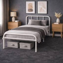 House of Home Single Bed Frame Metal Rounded Headboard Easy Assembly Under Bed Base Storage Space in White - thumbnail 3