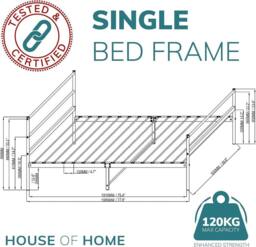 House of Home Single Bed Frame Metal Rounded Headboard Easy Assembly Under Bed Base Storage Space in White - thumbnail 2
