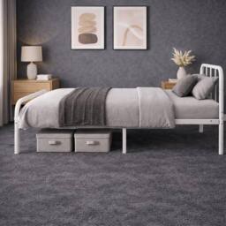 House of Home Single Bed Frame Metal Rounded Headboard Easy Assembly Under Bed Base Storage Space in White - thumbnail 4