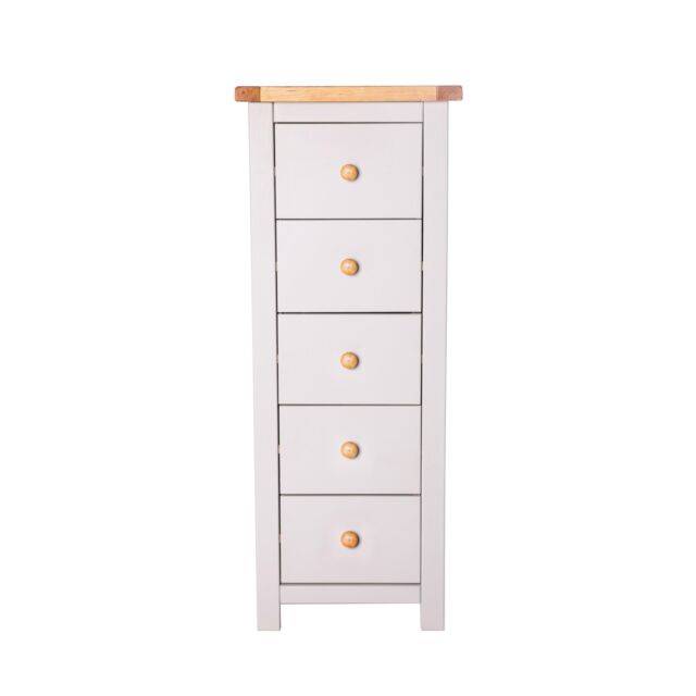 Cabinet Bits Argenta 5 Drawer Narrow Chest of Drawers Wood Knob in Light Grey - image 1