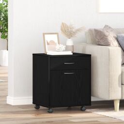 Berkfield Home Rolling Cabinet in Black Oak, 45x38x54 cm, Made of Engineered Wood - Size: 45 x 38 x 54 cm