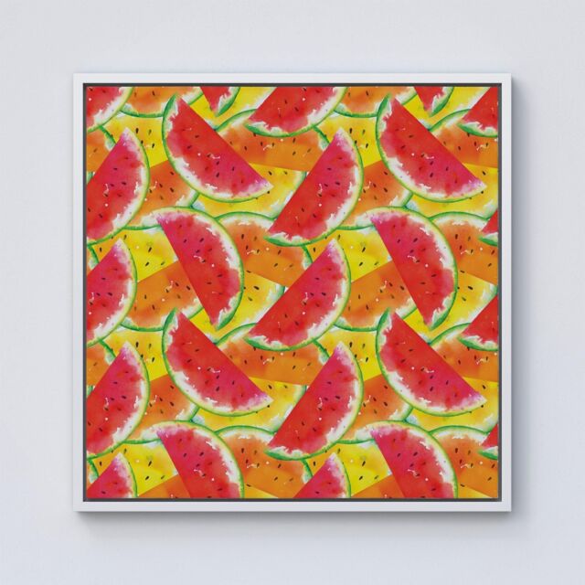 "Warren Reed - Designer Melon Print Framed Canvas in Off-White - Size: W16"" x H16""" - image 1