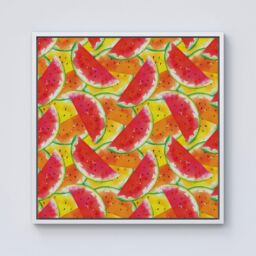 "Warren Reed - Designer Melon Print Framed Canvas in Off-White - Size: W16"" x H16""" - thumbnail 1