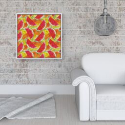 "Warren Reed - Designer Melon Print Framed Canvas in Off-White - Size: W16"" x H16""" - thumbnail 2
