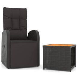 Berkfield Home 2 Piece Garden Lounge Set Black Poly Rattan&Solid Wood Acacia - thumbnail 2