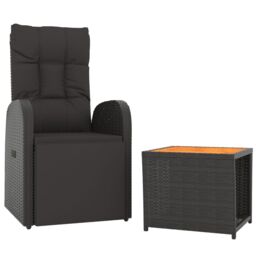 Berkfield Home 2 Piece Garden Lounge Set Black Poly Rattan&Solid Wood Acacia - thumbnail 3