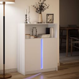 Berkfield Home Sideboard with LED White 77x34x100 cm Engineered Wood - Size: 77 x 34 x 100 cm - thumbnail 5