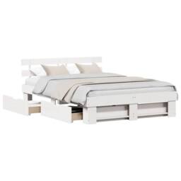 Berkfield Home with Drawer with Headboard with Storage White 140 x 200 cm Pine wood - thumbnail 3