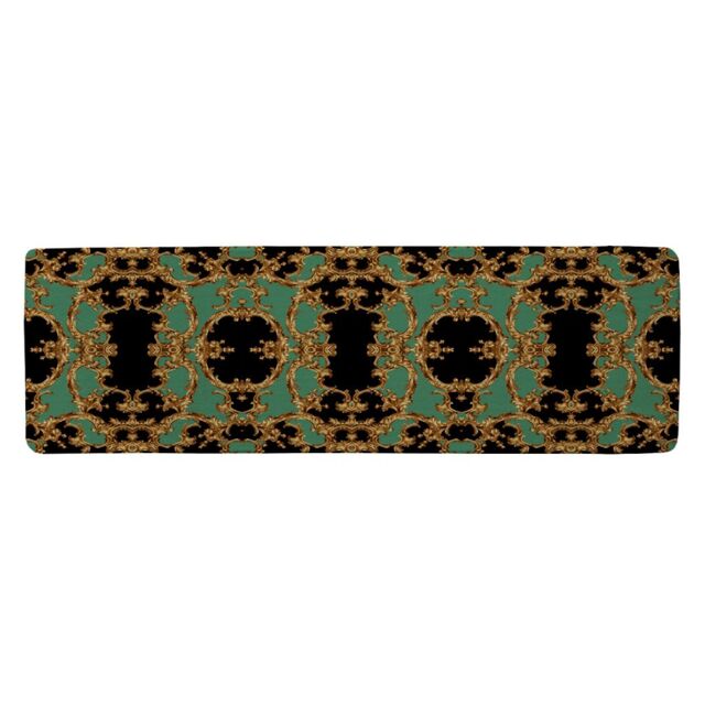 Benjamin Tate Design Black & Green Baroque Runner Rug in Natural - Size: 67 cm x 230 cm - image 1
