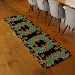 Benjamin Tate Design Black & Green Baroque Runner Rug in Natural - Size: 67 cm x 230 cm - thumbnail 2