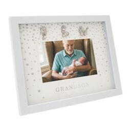 Happy Homewares Modern Grandson 4x6 White Picture Frame with Silver Foil Falling Dots - thumbnail 2