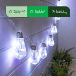 Gardenwize 10pc 2m Solar Tubular LED Bulb String Lights in Silver - thumbnail 6