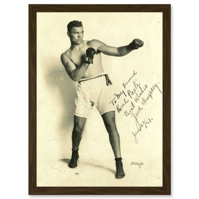 Artery8 Boxer Manassa Mauler Jack Dempsey Autographed Studio Photo Heavyweight Champion World Artwork Framed Wall Art Print A4 in Brown - image 1